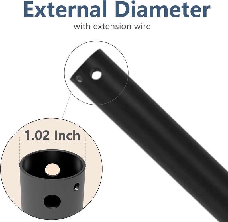 AB-Z 24 Inch Ceiling Fan Downrod Accessories with Extended Cord, 2 FT Downrod for Ceiling Fan Not Threaded (Black) - Image 3